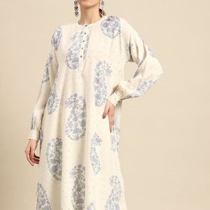 High-low Beige Oversized Kurta Set For Traditional