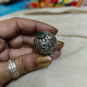 Silver Replica Statement Ring With Chitai Carving