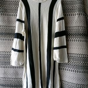 Black WHITE Knitted LONG SWEATER Dress