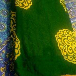 Dark Green Yellow Saree