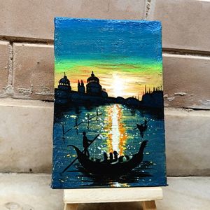 Mini Seascape Painting With Wooden Stand