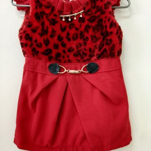 Faux Fur Red Dress