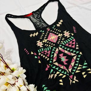 Printed Black Cami Top Womens