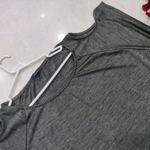 Girls Grey Cut Shoulder Top