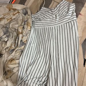 bluish white striped jumpsuit