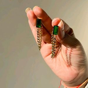 Green Emerald Chain Earrings Design