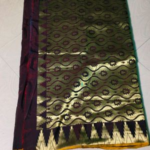 Copy brown colour cotton Silk full Zari Saree