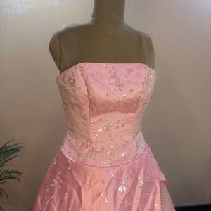 Pink Heavy Embellished Multi Layered Gown