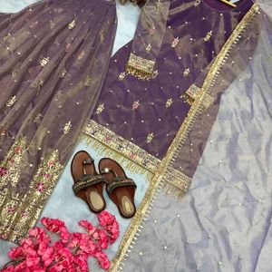 Pur Twil Gold Net Top Plazzo & Dupatta Set*👗