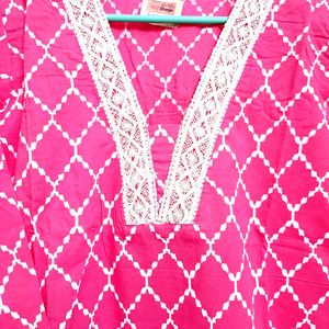 Cotton V Neck Pink Colour Stitched Kurta