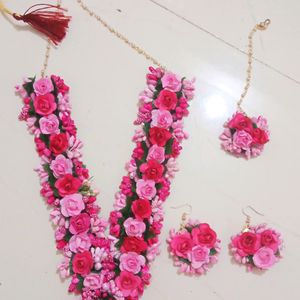 Combo for Slama B - Pink + Red Yellow Flower Necklace Set for Haldi