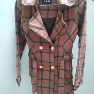 BROWN CHECKERED LONG JACKET