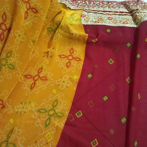 Gorgette Bandhani Printed Saree