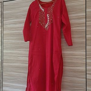 Red Handwork Silk Kurta Size 42