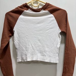 Brown Full Sleeve Crop Top