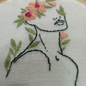 Handmade Embroidery Of Women And Flowers