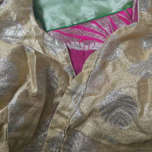 Florescent Green Saree With Stitched Blouse