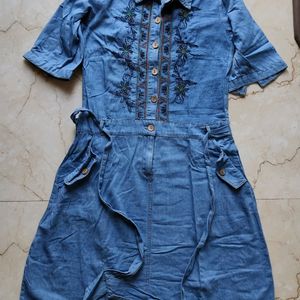 Denim Embroidered Dress For Women