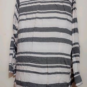 White Grey Lining Cotton Shirt For Girl