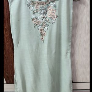 Sea Green Kurti With Peach Shrug