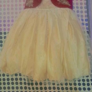 Gorgeous Girls Net Gown With Maroon Embroided Coat