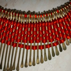 Stylish Red And Golden Neck Piece