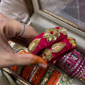 Rani Pink Velvet bangle set