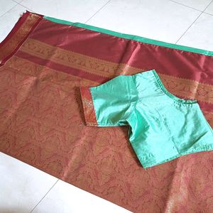 💥🆕️ Pista-Maroon Saree