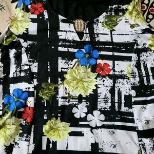 Beautiful Sleeveless White And Black Floral Dress