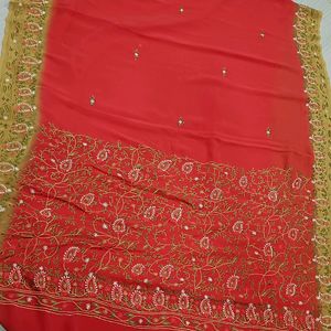 Dewali Sale...Bright Rust Embroidery Saree