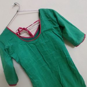 Pink With Green Kurta Set