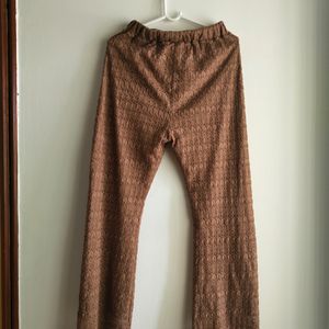 Brown Lace Flared Pant With Inner Lining