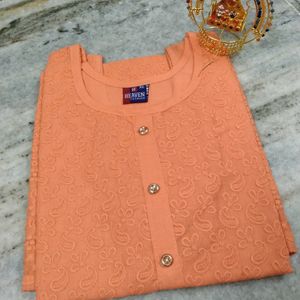 LIGHT ORANGE CHIKANKARI KURTI