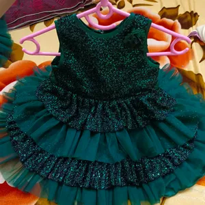 Kids Fluffy Green Gown