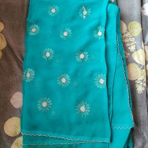 Cyan Fancy Floral Print Saree(Women)