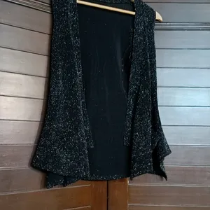 Women Black Shimmer Casual Shrug