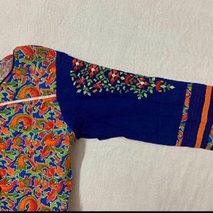 Floral Kurta Multicolour Orange Blue