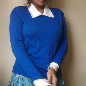 Blue Coloured Collar Tshirt