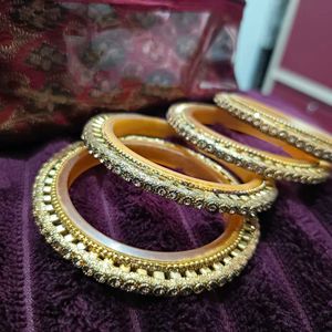 Pack Of 4 Golden Stone Bangles