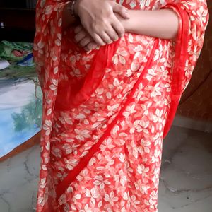 Red Printed Saree🍒🍓