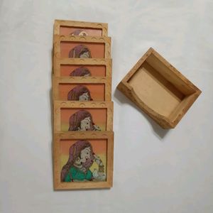 Wooden Coasters - 6 With Stand