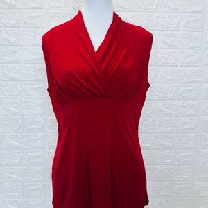 Red knit stretch Tie Sleeves Top Shirt