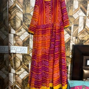 Full Flare Chunri Print Long Gown