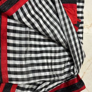 Red and black checked saree
