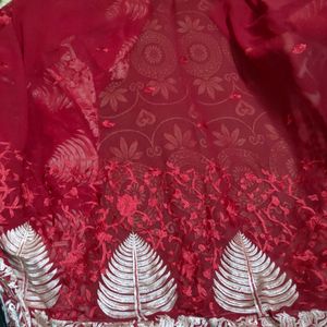 beautiful maroon saree with stitched blouse