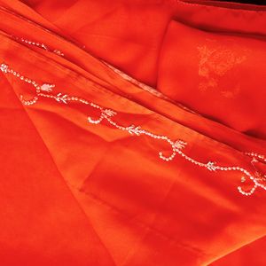 RED COLOUR SAREE WITH BEAUTIFUL HAND WORK