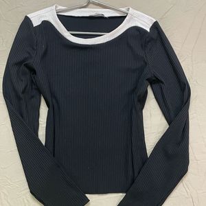 Rib Knit Black Full Sleeve Top