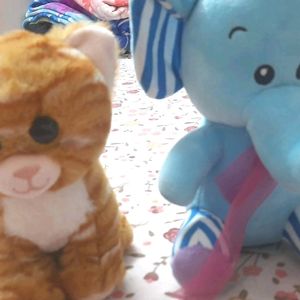 Combo Kids Cat And Elephant Toys Set Soft Toy Stuf