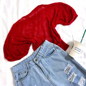 Pinterest Hot Red Mesh Pullover Top