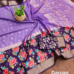 BEAUTIFUL soft dola silk saree with foil print